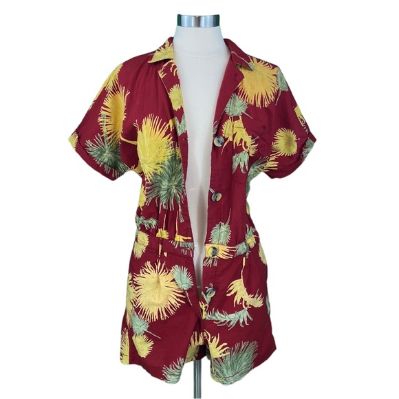 Free People Malibu Red Floral Boho Button Down Romper - Picture 2 of 16